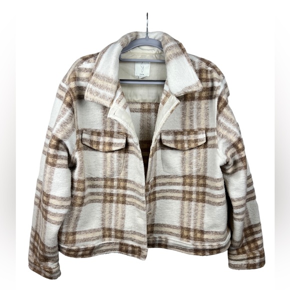 Cream Plaid Shacket Jacket